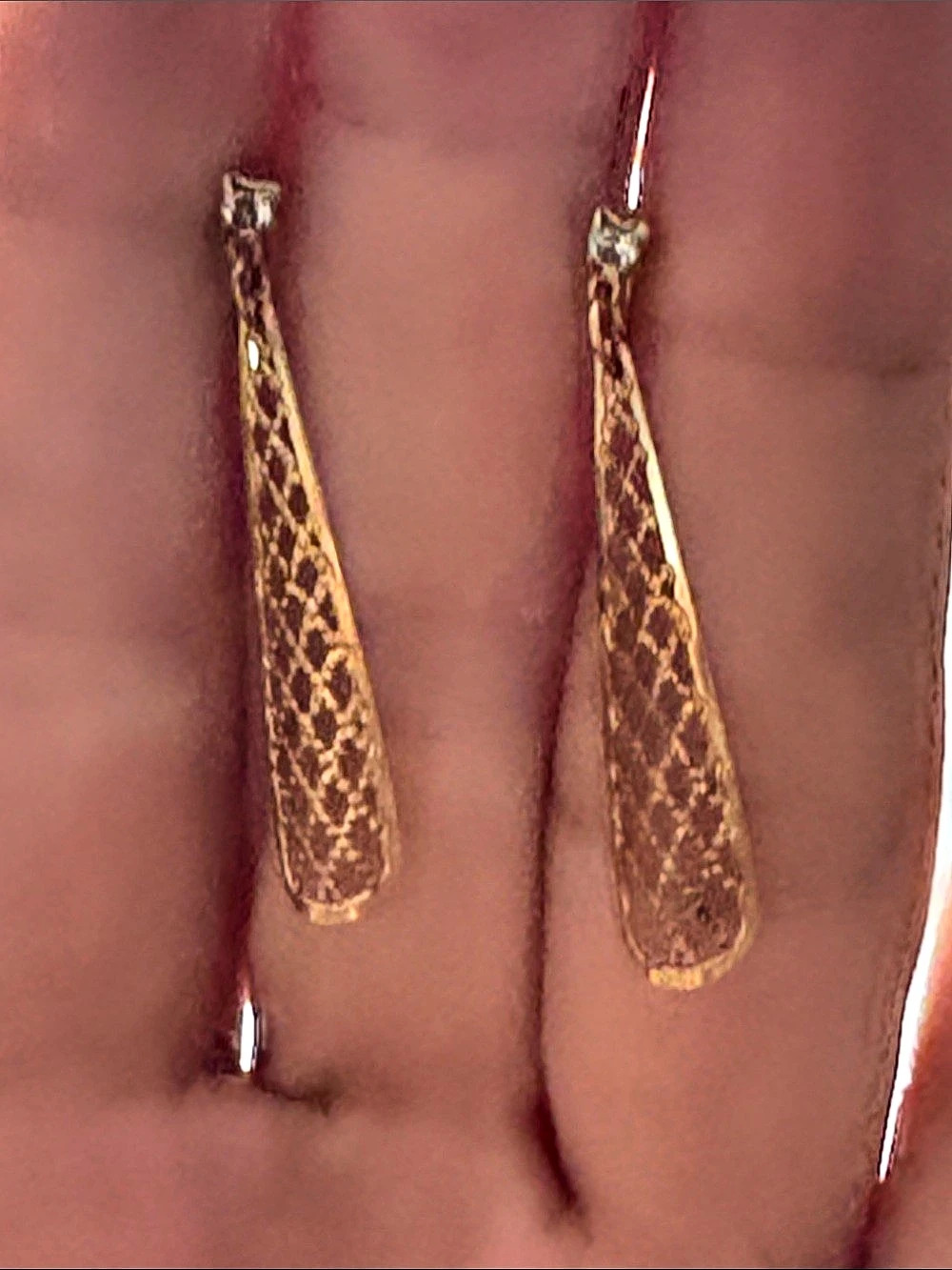 Delicate Gold Geometric Drop Earrings with small crystal detail Like New